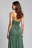 Vestido de dama de honor fruncido con tirantes finos de eucalipto A Line