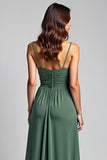 Vestido de dama de honor fruncido con tirantes finos de eucalipto A Line