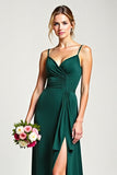 Vestido de dama de honor de pino con tirantes de espagueti de gasa