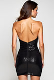 Vestido negro ajustado de lentejuelas sin espalda sin tirantes brillante