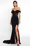 Vestido de corsé de sirena con hombro descubierto y corte