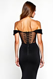 Vestido de corsé de sirena con hombro descubierto y corte