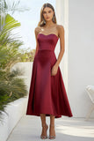 Vestido formal de satén burdeos Novia de una línea de té