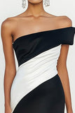 Vestido formal largo fruncido de sirena de satén mate sin tirantes negro