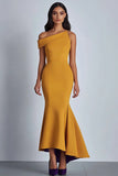 Vestido formal de tubo de un solo hombro amarillo crepé