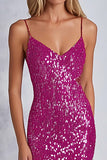 lentejuelas brillantes fucsia tirantes de espagueti vestido formal