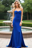 Vestido formal largo de satén azul real de sirena novia