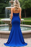 Vestido formal largo de satén azul real de sirena novia