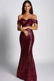 Vestido formal largo de lentejuelas sirena burdeos brillantes