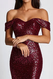 Vestido formal largo de lentejuelas sirena burdeos brillantes