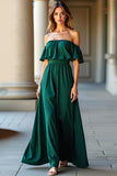 Verde oscuro con hombros descubiertos Vestido formal largo de línea A