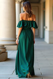 Verde oscuro con hombros descubiertos Vestido formal largo de línea A