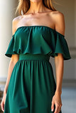 Verde oscuro con hombros descubiertos Vestido formal largo de línea A