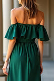 Verde oscuro con hombros descubiertos Vestido formal largo de línea A