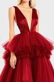 Tirantes de espagueti rojos Un vestido formal largo plisado de línea