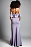 Vestido formal largo asimétrico sirena de satén lila