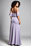 Vestido formal largo asimétrico sirena de satén lila