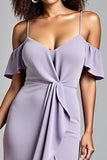 Vestido formal largo asimétrico sirena de satén lila
