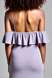 Vestido formal largo asimétrico sirena de satén lila