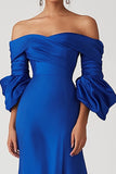 Vaina Azul Real Off The Shoulder Vestido Formal Largo de Satén