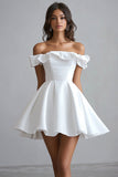 Off The Shoulder A Line Mini Vestido de Graduación Blanco
