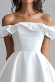 Off The Shoulder A Line Mini Vestido de Graduación Blanco
