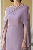Gasa Lila Vaina Cuello Redondo Largo Madre De Novia Vestido