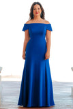 Sirena azul real con hombros descubiertos Vestido largo de satén de la madre de la novia