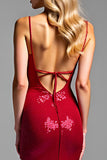 Sirena roja brillante Tirantes de espagueti lentejuelas Vestido de fiesta largo