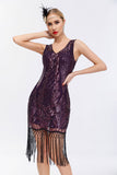 Vestido de Gatsby de la década de 1920 con escote en V dorado brillante con borlas