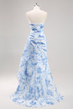 Vestido de fiesta floral blanco sirena blanco azul