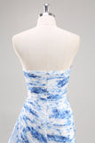Vestido de fiesta floral blanco sirena blanco azul