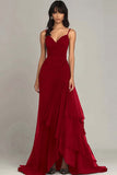 Tirantes de espagueti marrón oscuro Vestido formal con volantes de una línea