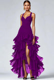 Vestido formal negro de organza con volantes alto y bajo