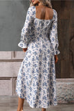 Vestido de verano de manga larga Negro Amarillo Floral A Line