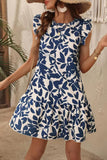 Vestido corto de verano floral blanco y azul A Line