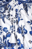 Blanco Azul Floral Halter A Line Vestido de Verano