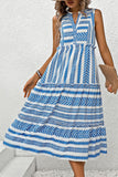 Vestido midi de verano de una línea estampado en blanco y azul