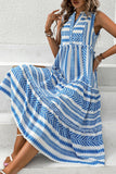 Vestido midi de verano de una línea estampado en blanco y azul
