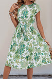 Vestido midi de verano A Line Floral Verde