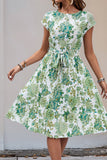 Vestido midi de verano A Line Floral Verde