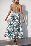 Vestido de verano halter floral verde de una línea
