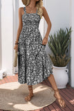 Vestido de verano floral negro de una línea de té