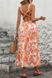 Vestido midi de verano con cuello cuadrado estampado en naranja