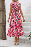 Vestido de verano midi floral fucsia con escote en V