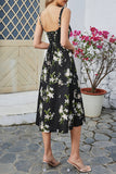 Vestido de verano con estampado de tirantes finos verdes con abertura