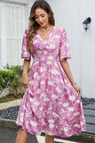 Vestido de verano con escote en V estampado verde
