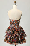Vestido corto de regreso a casa con corsé corto de novia de leopardo caqui