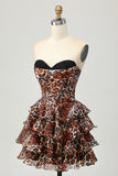 Vestido corto de regreso a casa con corsé corto de novia de leopardo caqui