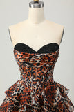 Vestido corto de regreso a casa con corsé corto de novia de leopardo caqui